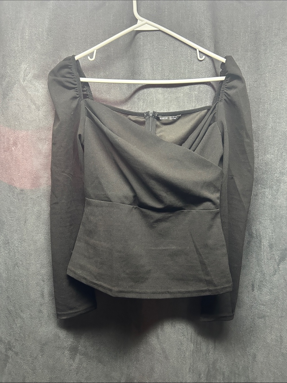 Black Puff-Sleeve Peplum Shirt